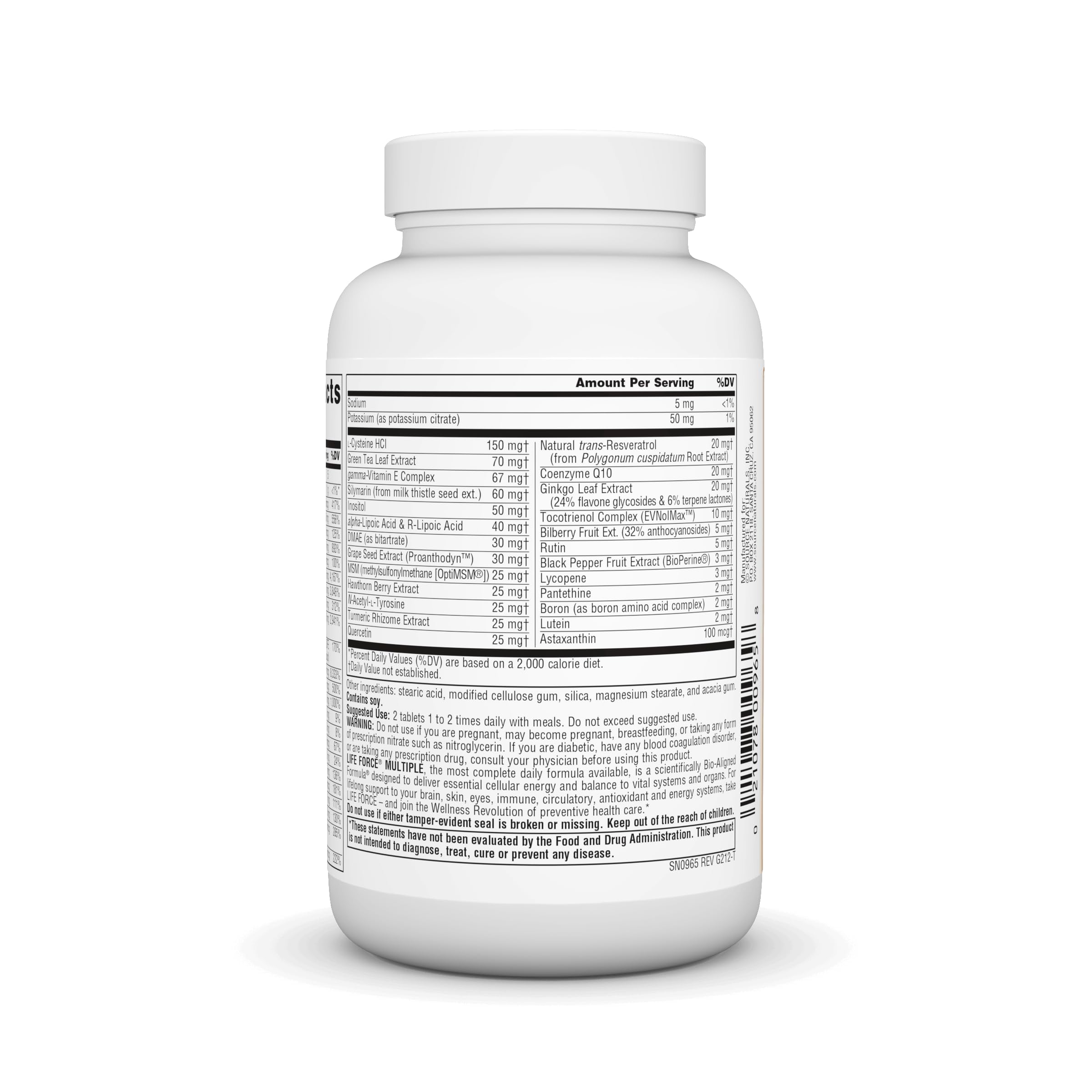 Close-up view of Life Force Iron-Free tablets
