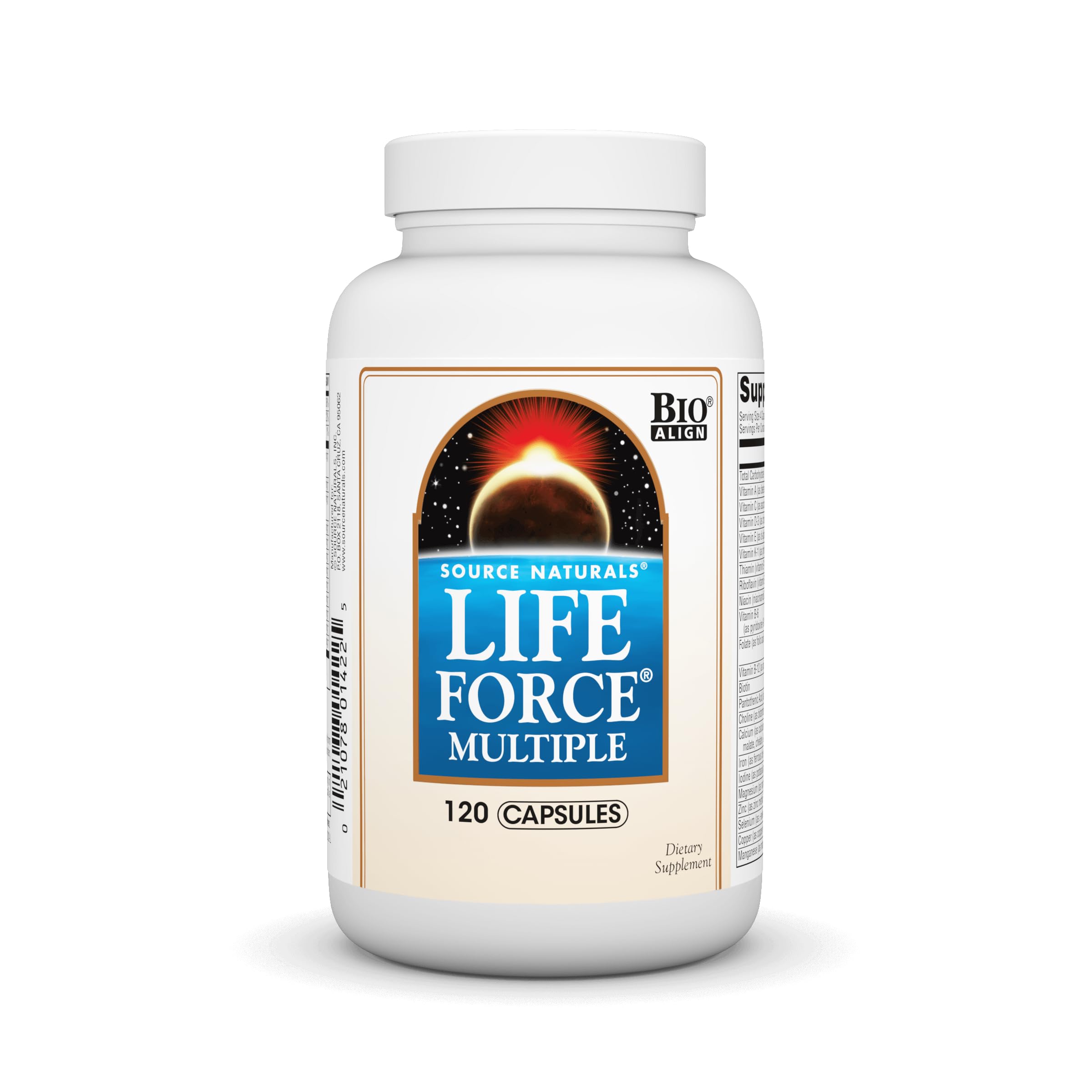 Front view of Source Naturals Life Force Multivitamin 120 capsules bottle