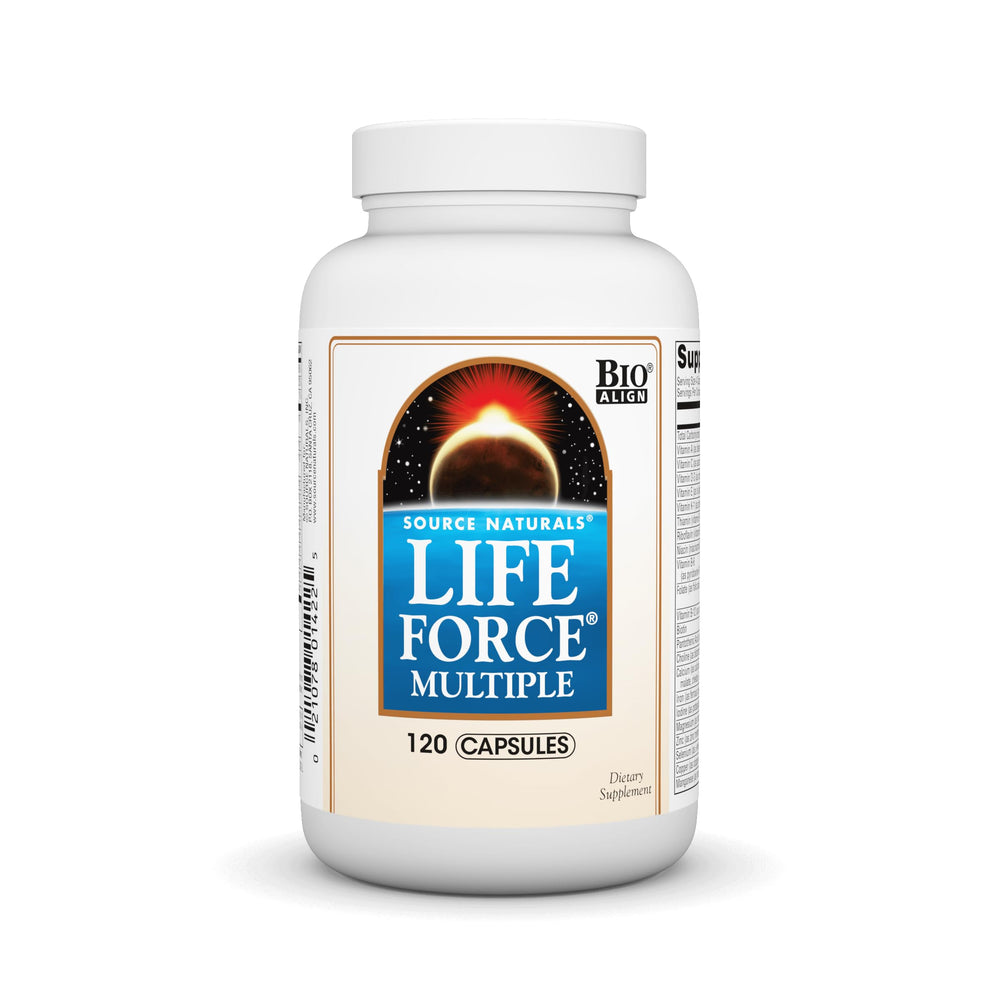 Front view of Source Naturals Life Force Multivitamin 120 capsules bottle