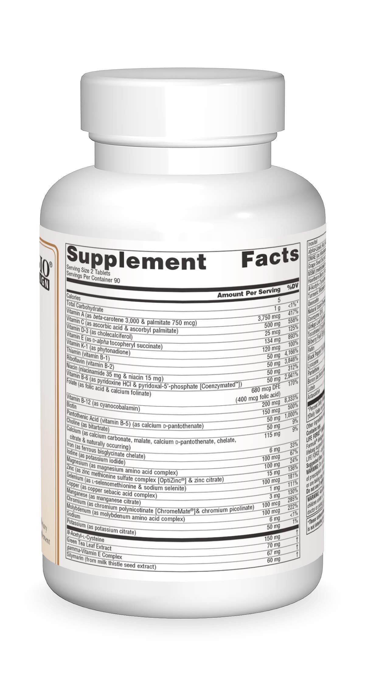 Life Force multivitamin ingredients featuring CoQ10 and turmeric