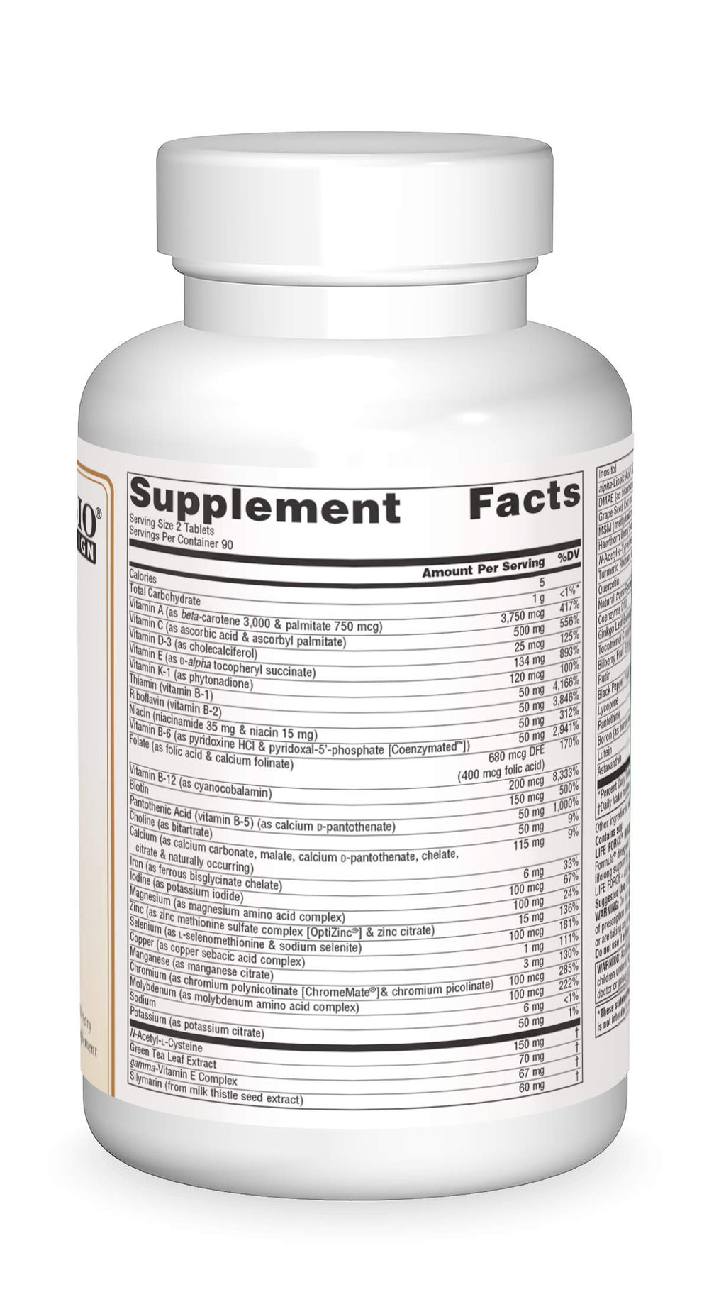 Life Force multivitamin ingredients featuring CoQ10 and turmeric
