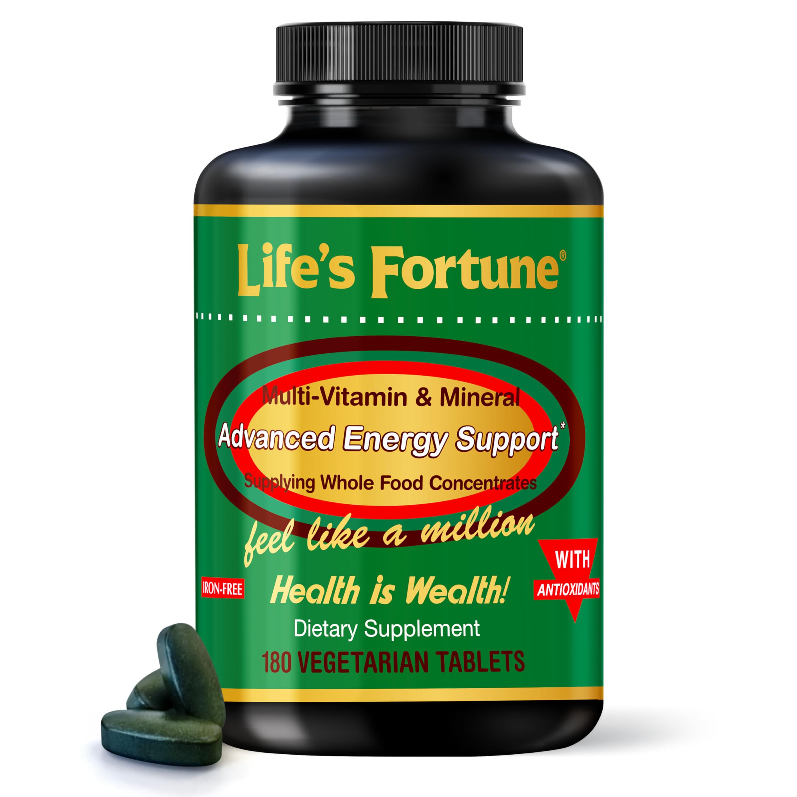Life's Fortune Whole Food Multivitamin & Mineral 180 vegetarian tablets front view
