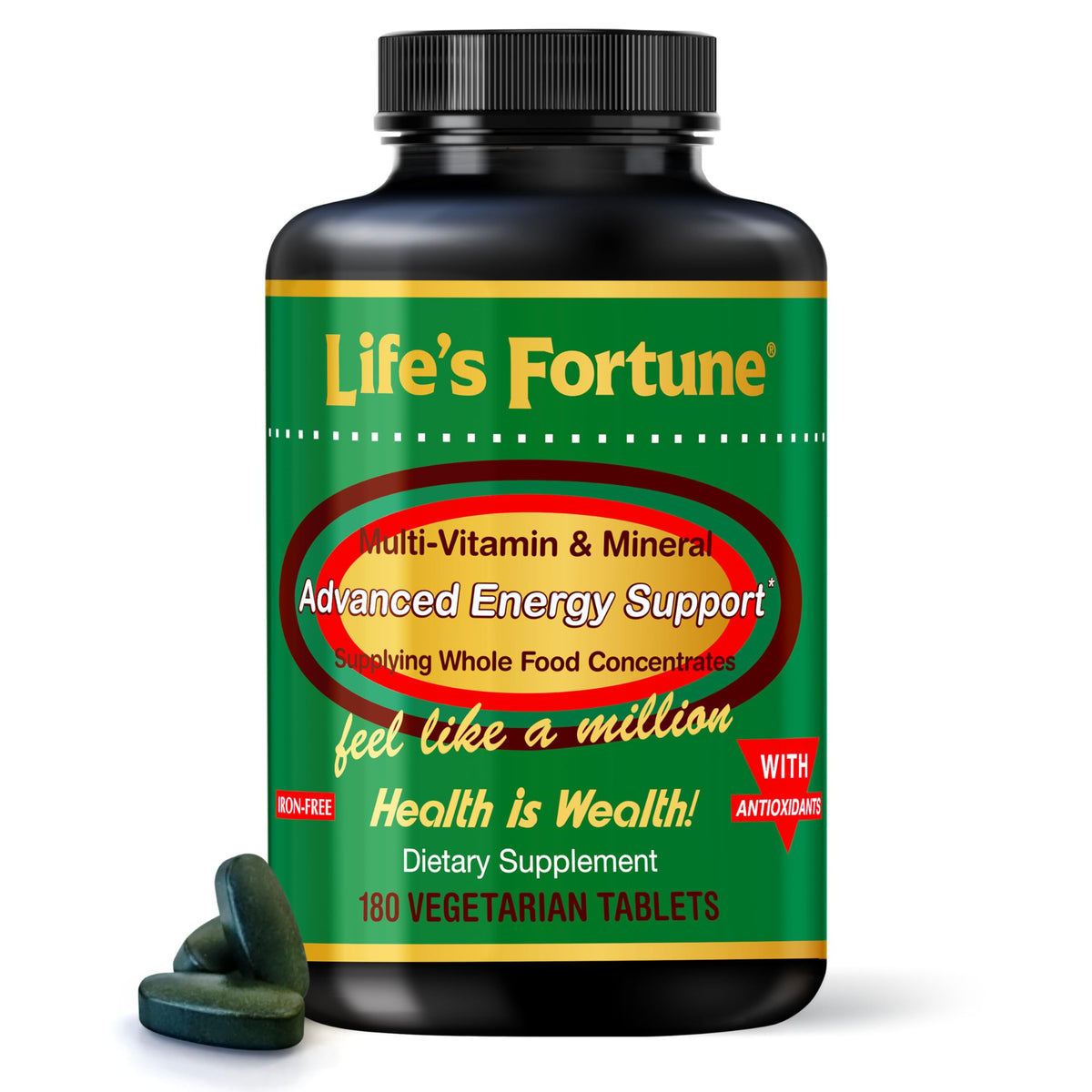 Life's Fortune Whole Food Multivitamin & Mineral 180 vegetarian tablets front view