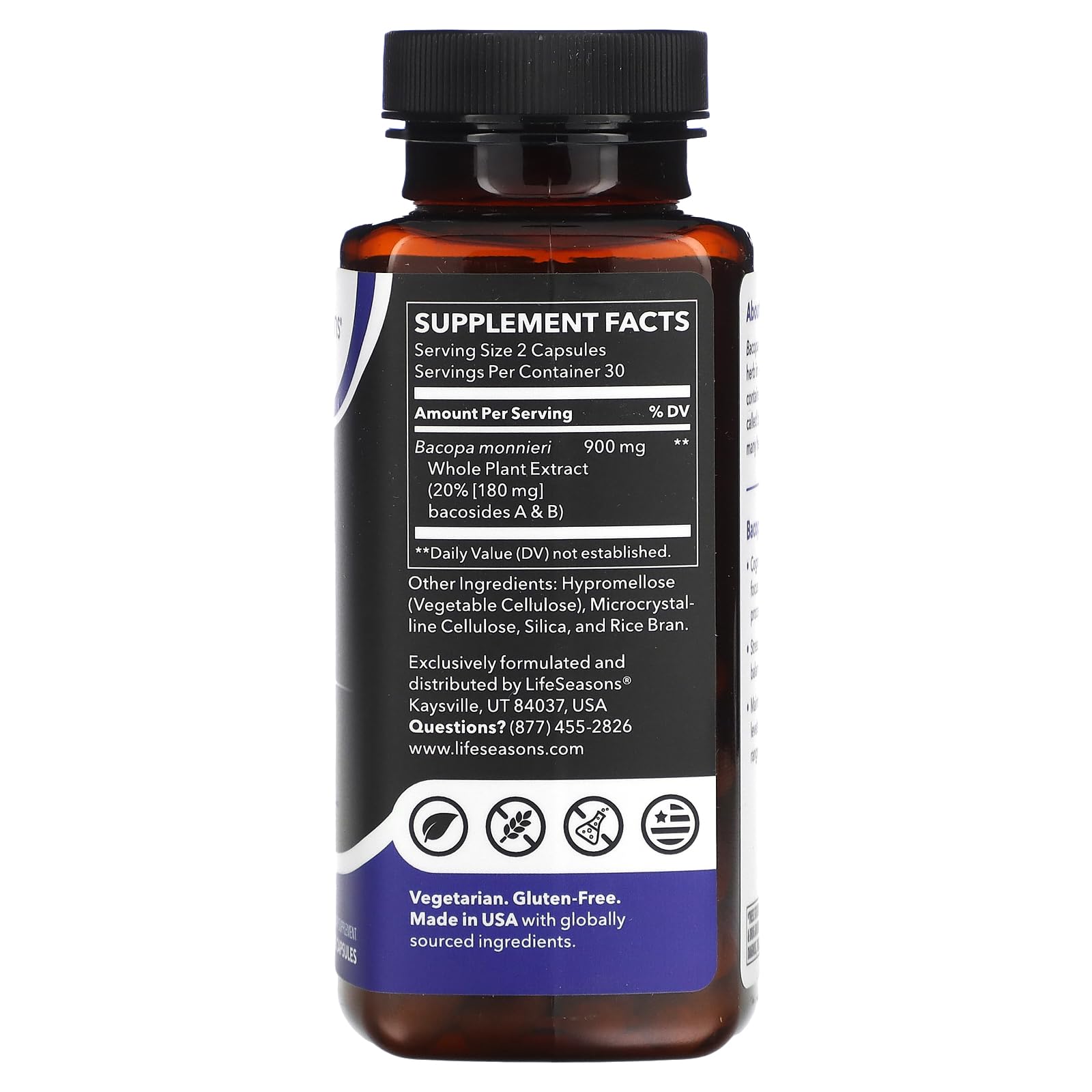 Bacopa Extract capsules (900 mg per serving) - 60-count bottle