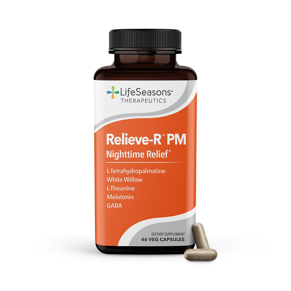 LifeSeasons Relieve-R PM bottle and packaging on white background