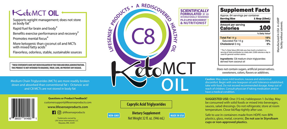 Non-BPA bottle, liner and cap packaging for LifeSense C8 MCT Oil