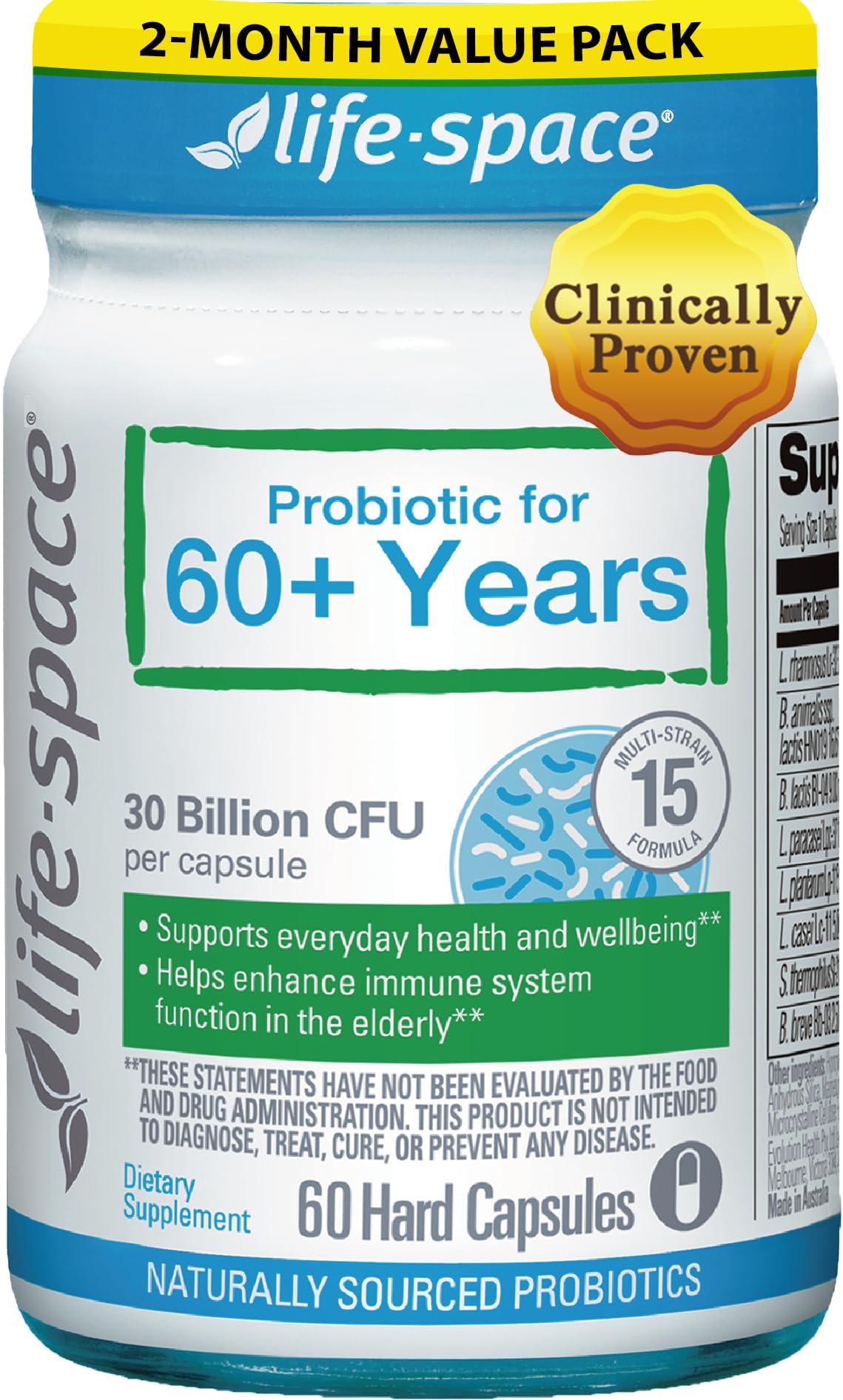 Life-Space Probiotic 60+ bottle on white background