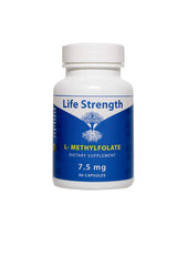 Front view of LifeStrength L-Methylfolate 7.5 mg bottle with 90 capsules