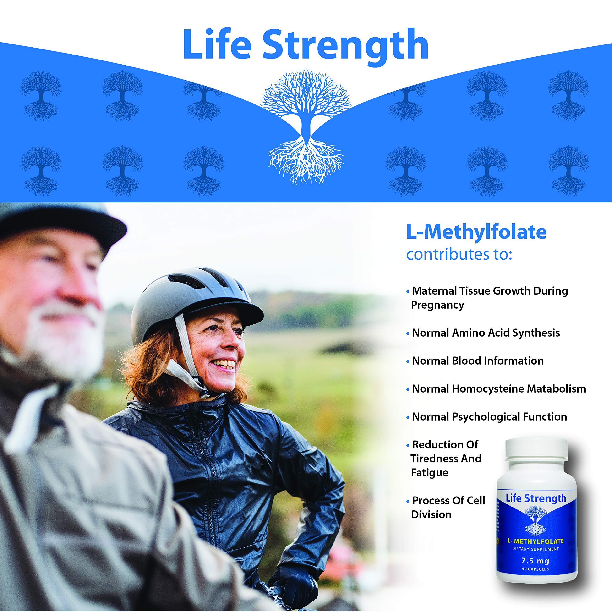 Close-up of LifeStrength L-Methylfolate 7.5 mg label showing 5-MTHF