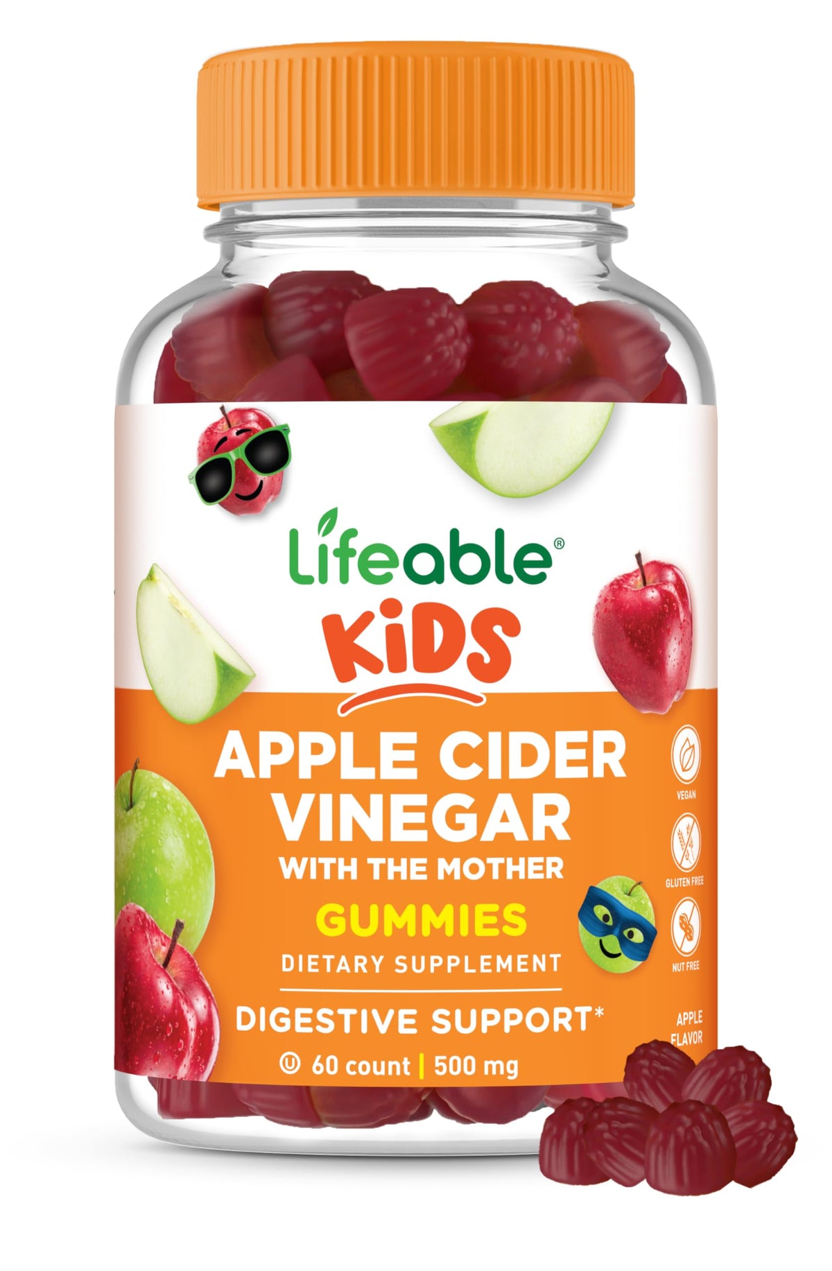 Front packaging of Lifeable Apple Cider Vinegar Gummies for Kids