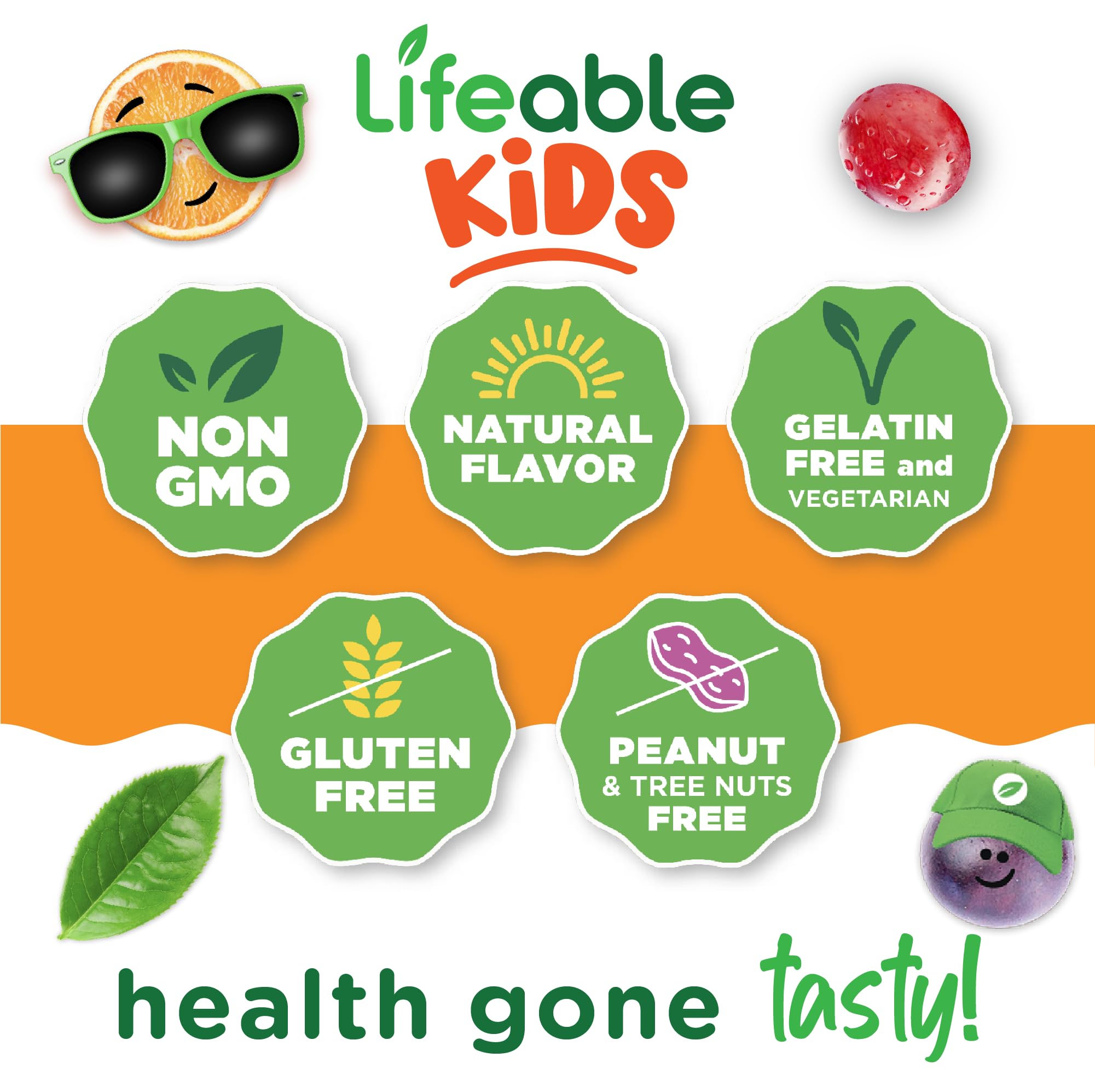 Back of Lifeable Cranberry Gummies for Kids packaging highlighting vegan and non-GMO