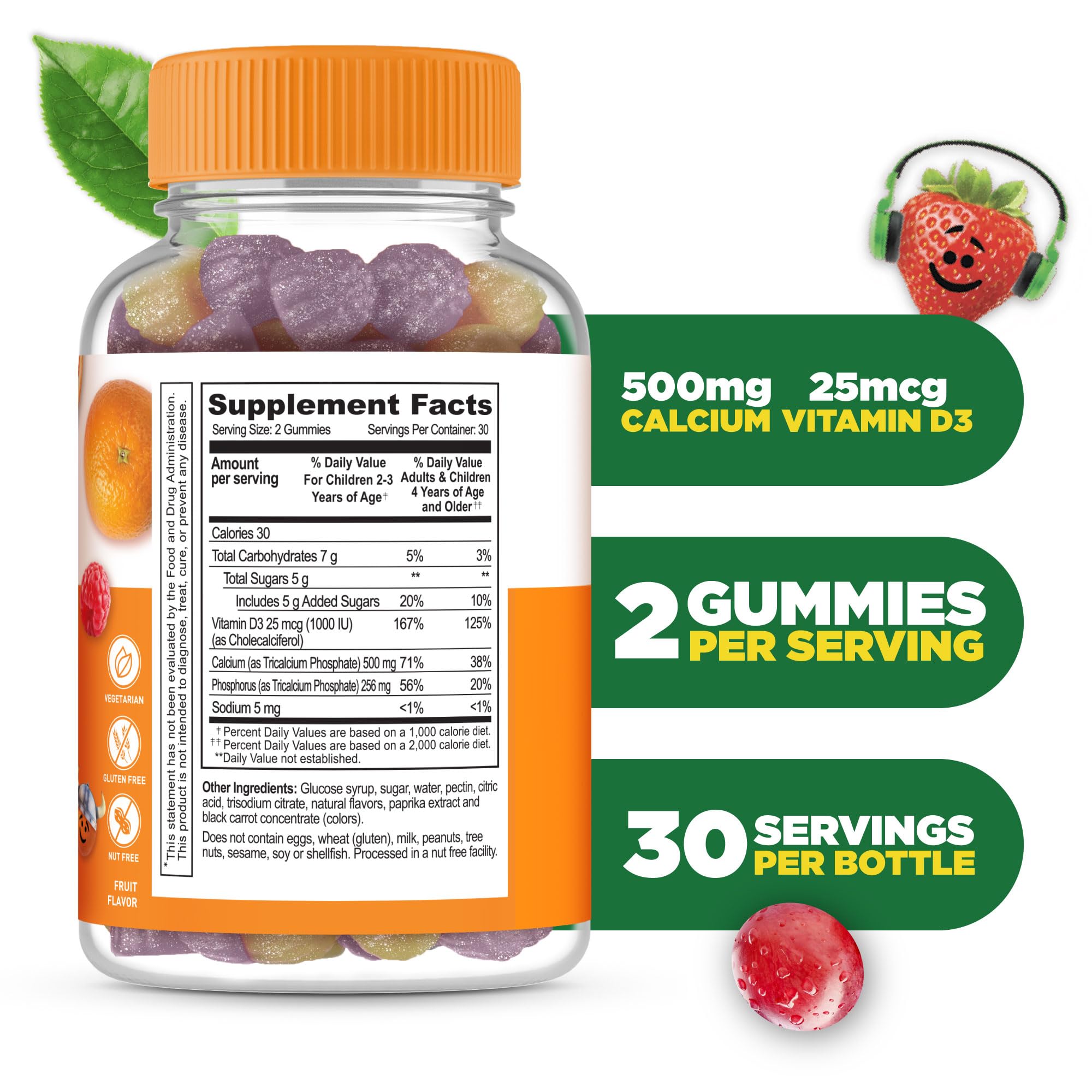 Close-up of fruity orange and berry flavored gummies