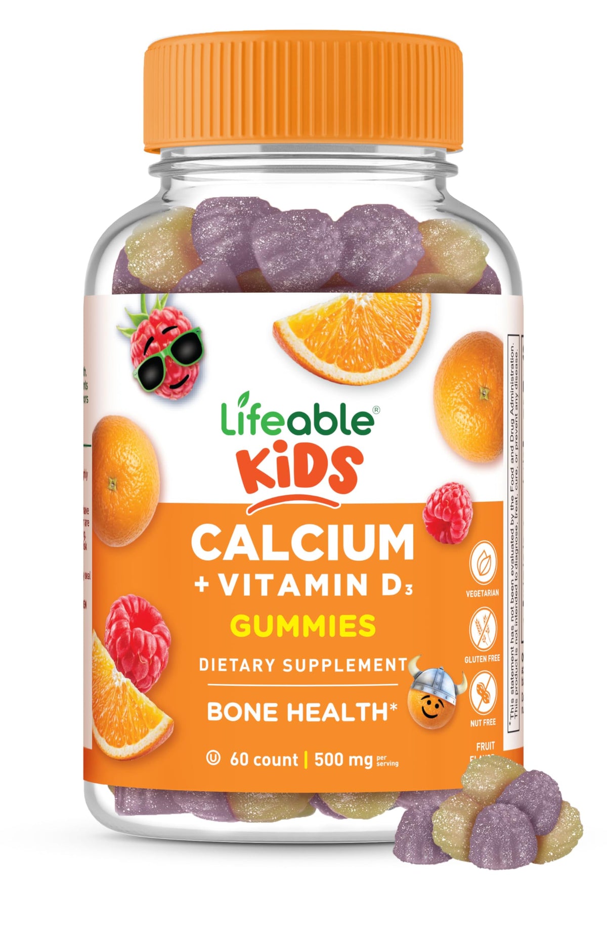 Front view of Lifeable Kids Calcium Gummies bottle with label