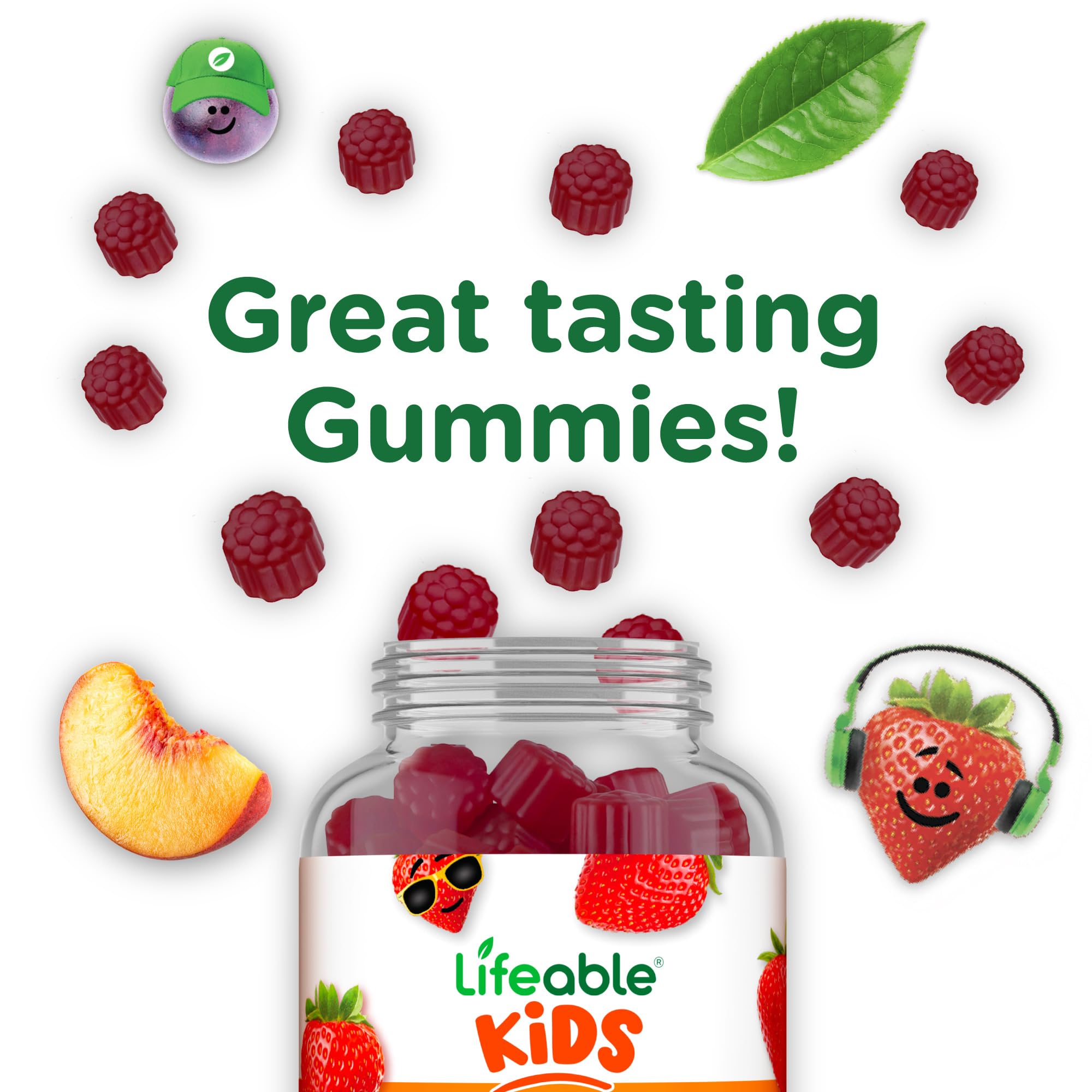Illustration of two gummies per serving for Lifeable Kids Gummies