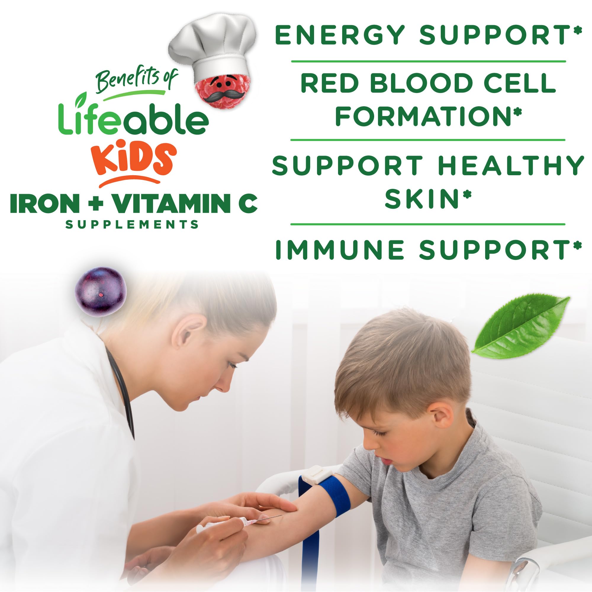 Nutrition facts close-up for Lifeable Kids Iron Gummies