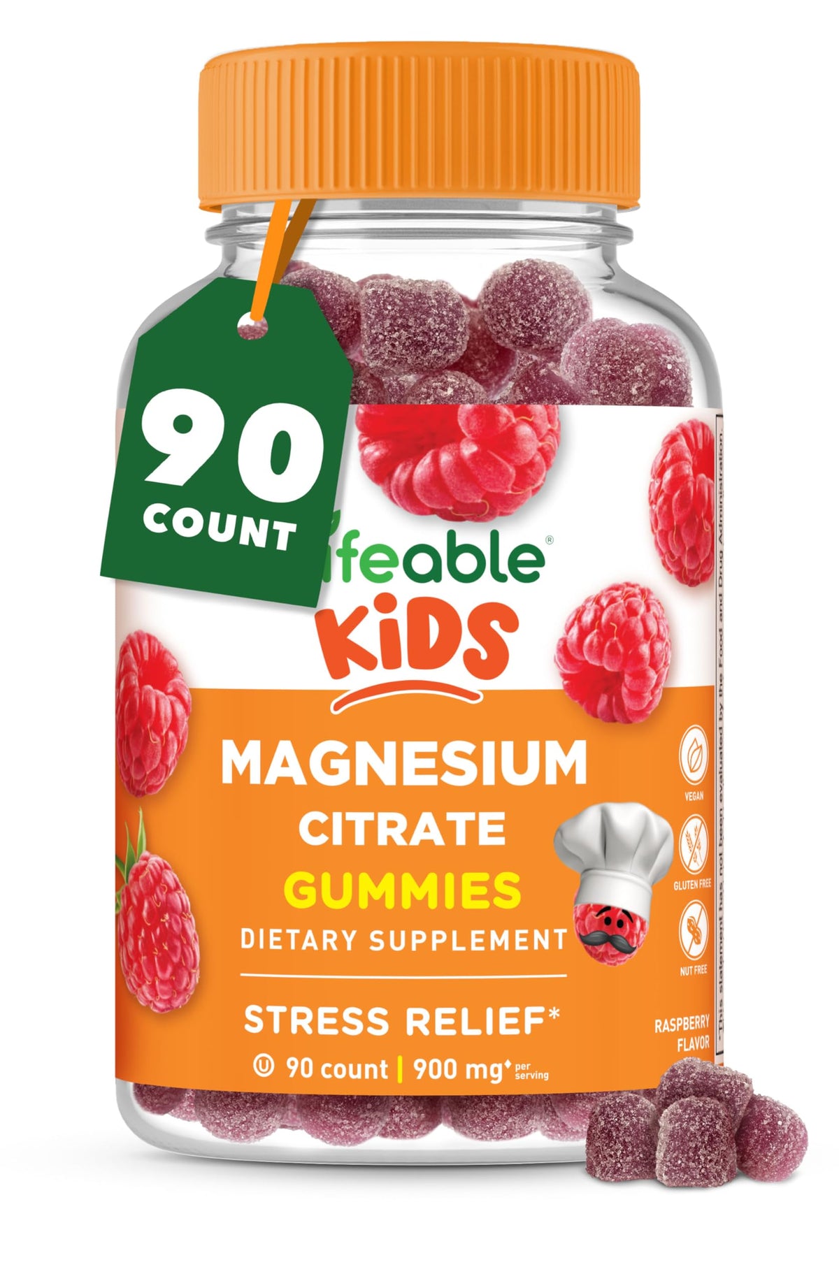 Close-up of Lifeable Magnesium Gummies for Kids in raspberry flavor
