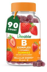 Front view of Lifeable Vitamin B Complex Gummies strawberry flavor bottle