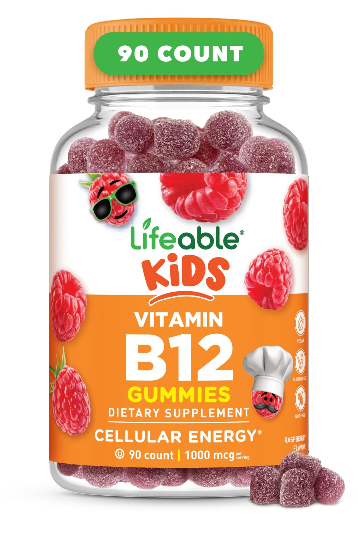 Lifeable Vitamin B12 for Kids Raspberry Flavor Gummies bottle