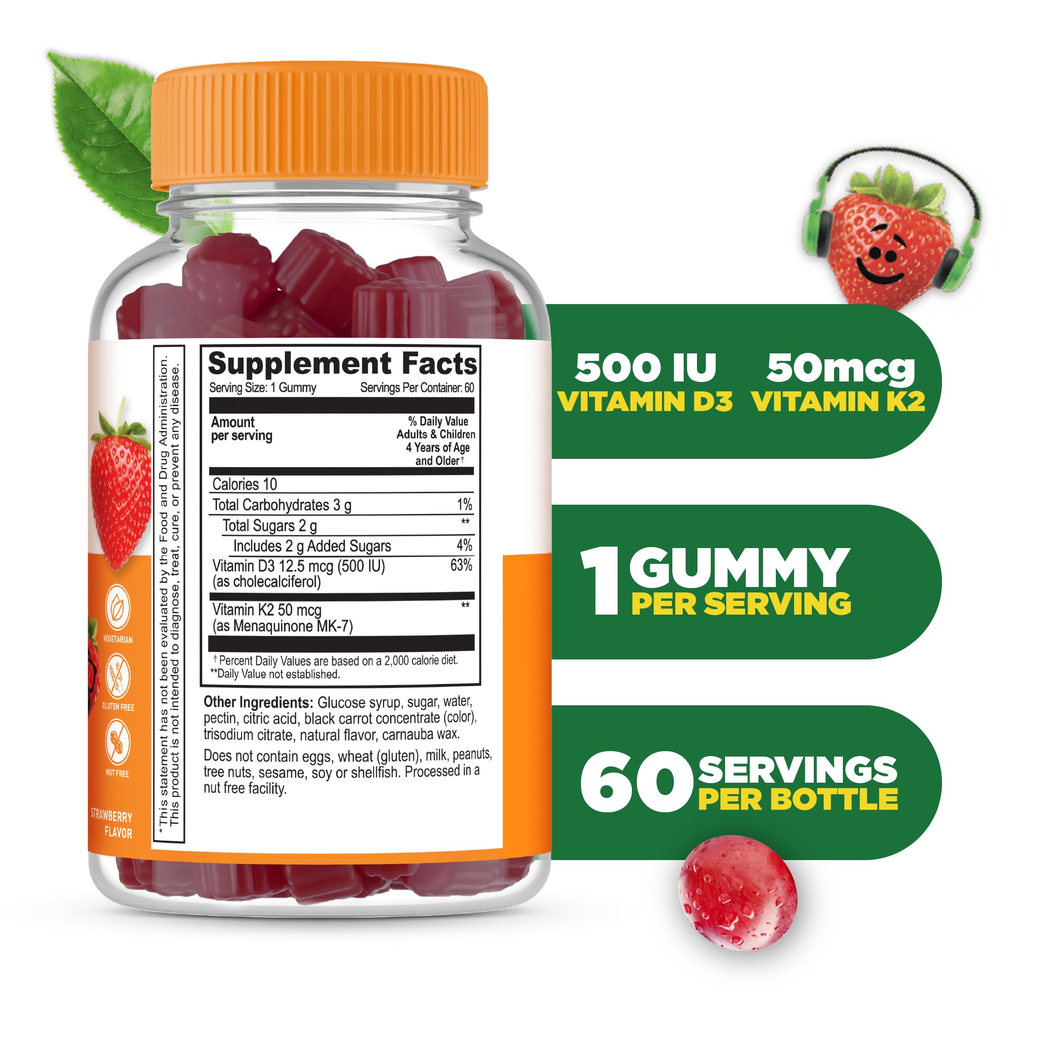 Close up of Lifeable Kids D3 K2 Gummies label