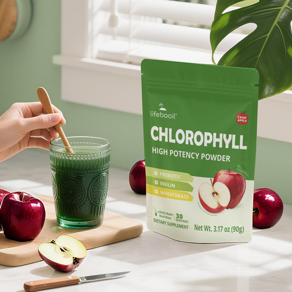 Scoop with mix showing inulin and wheatgrass content