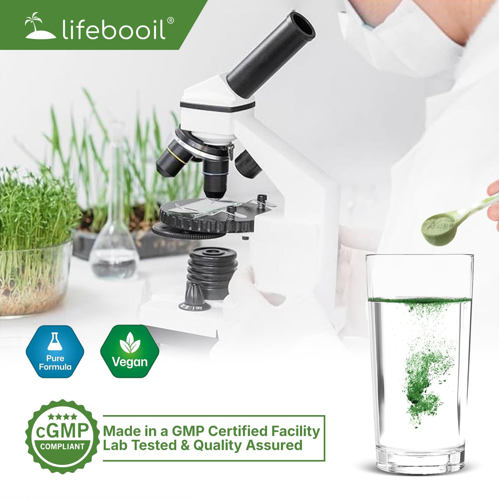 Lifebooil scoop portion on spoon illustrating single-serve convenience and dose