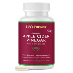 Life's Fortune ACV capsules bottle for digestive support.