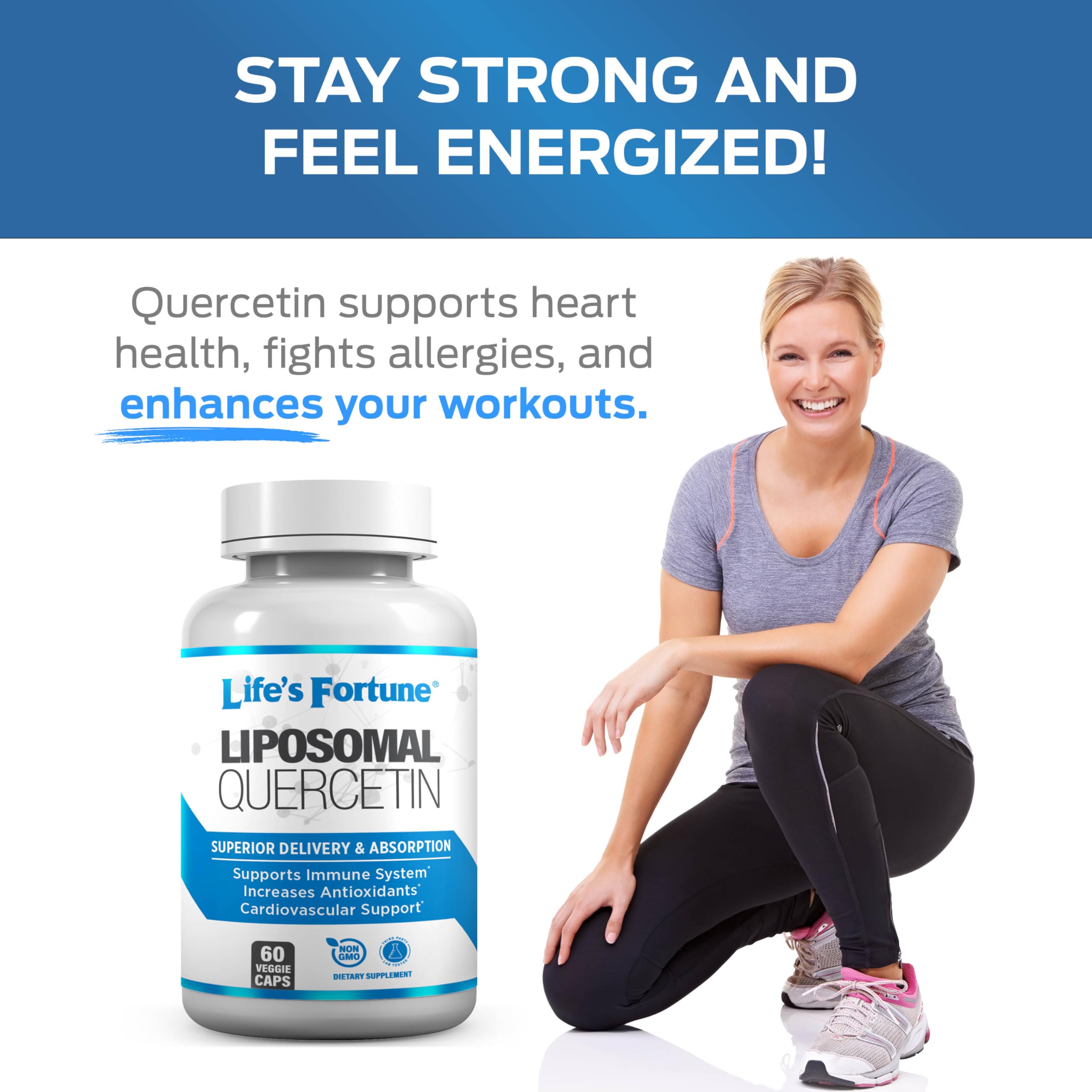 Close-up of dosage information for Life's Fortune quercetin liposomal supplement