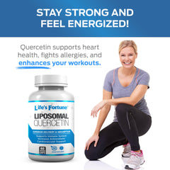 Close-up of dosage information for Life's Fortune quercetin liposomal supplement