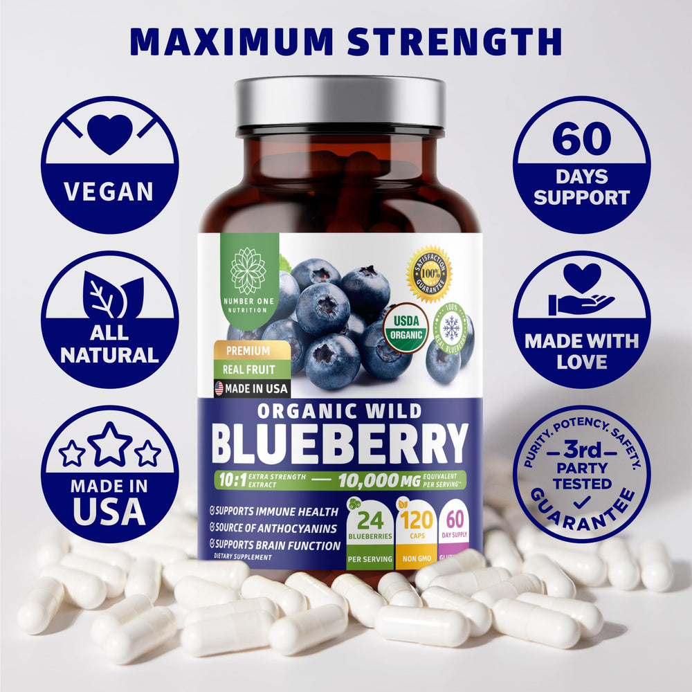 Lifestyle image with wild blueberries and capsules