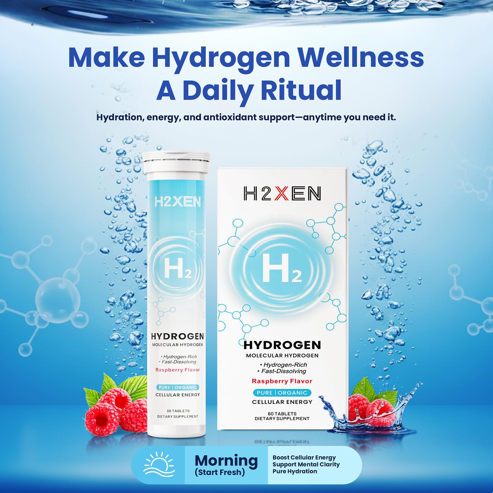 Active lifestyle hydration with raspberry hydrogen tablets