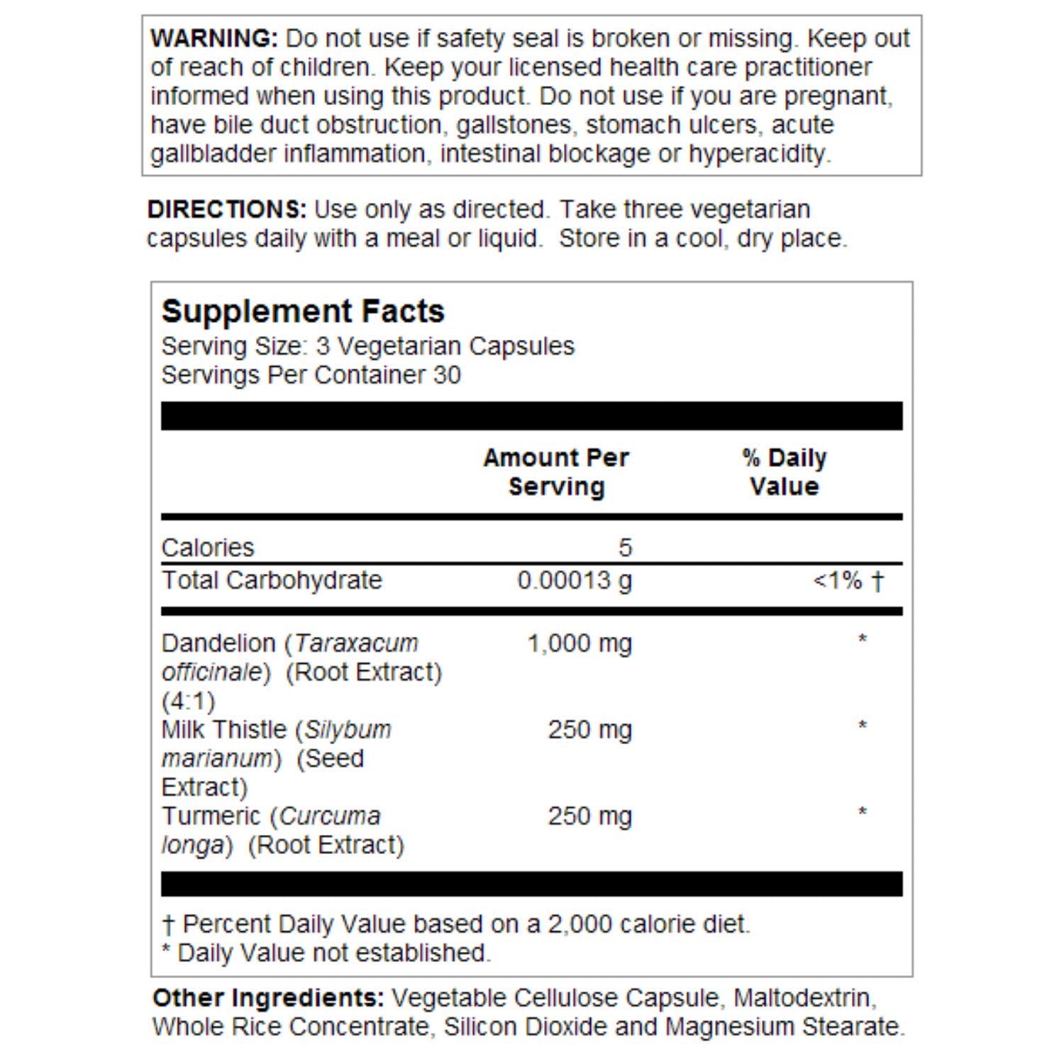 Close-up of Milk Thistle seed extract, Dandelion root, and Turmeric ingredients