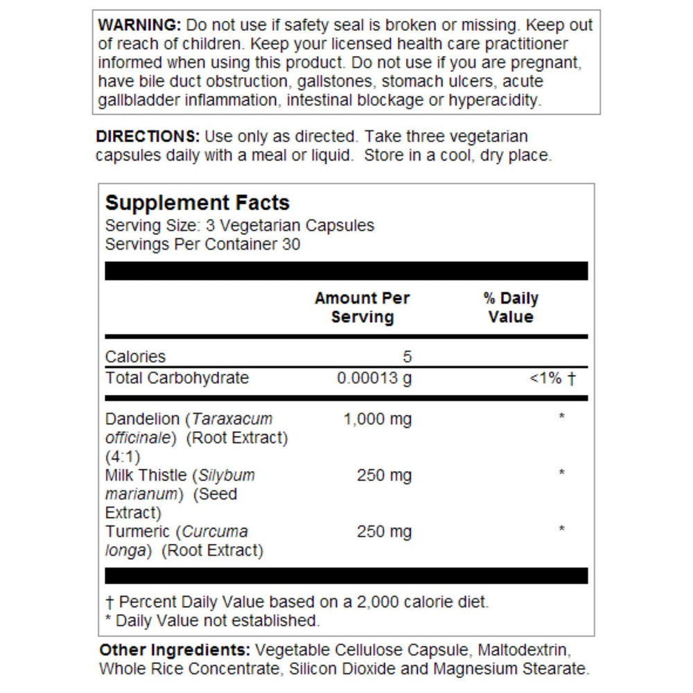Close-up of Milk Thistle seed extract, Dandelion root, and Turmeric ingredients