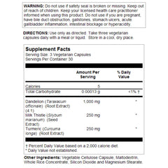 Close-up of Milk Thistle seed extract, Dandelion root, and Turmeric ingredients