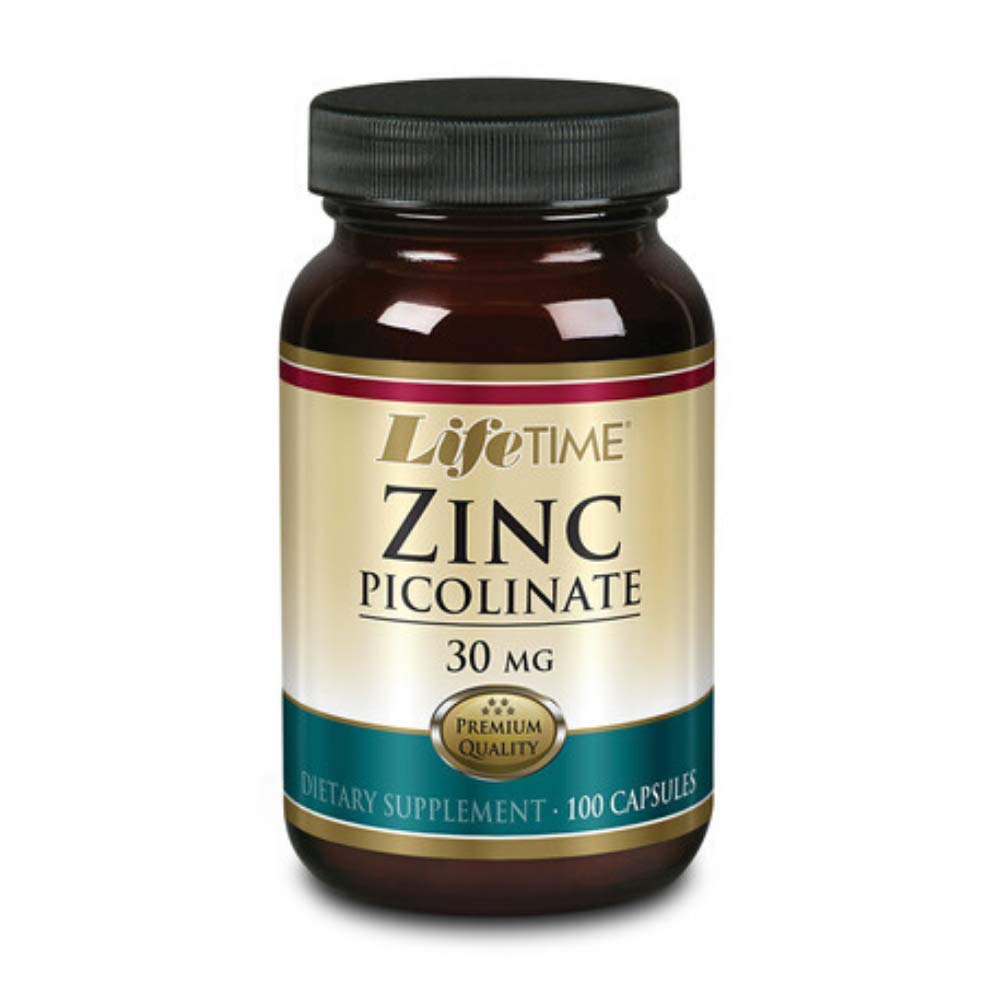 LIFETIME Zinc Picolinate 30 mg capsules in a glass bottle, 100 count