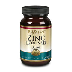 LIFETIME Zinc Picolinate 30 mg capsules in a glass bottle, 100 count
