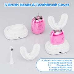 360-degree U-shaped brushing action with silicone brush head