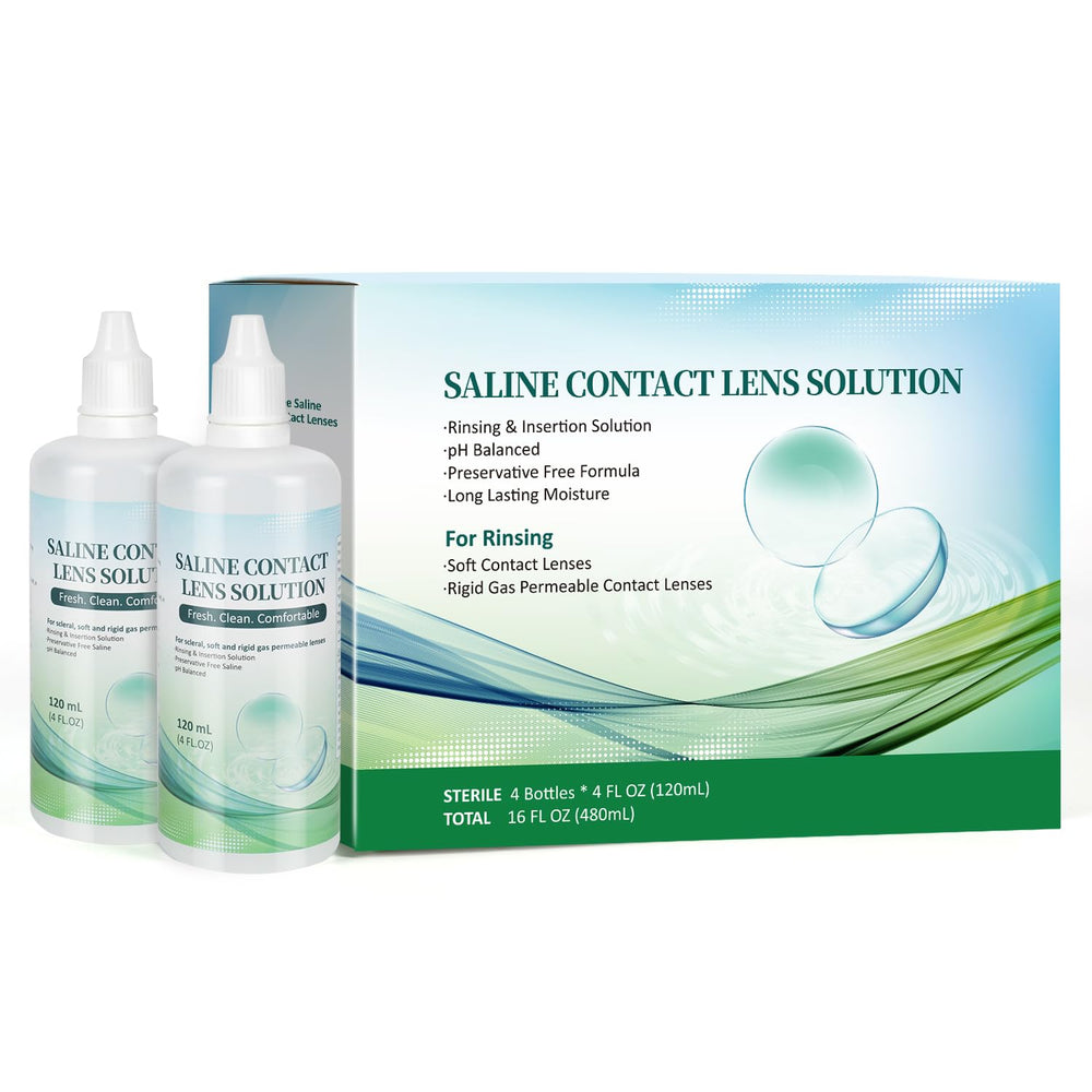 LIFVEAN saline contact lens solution bottle with a four-pack (4 oz each).