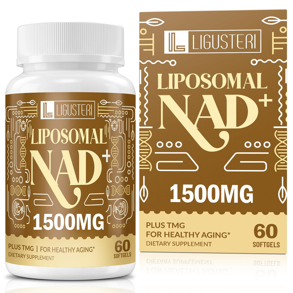 Front view of LIGUSTERI 1500 mg liposomal NAD+ bottle with label