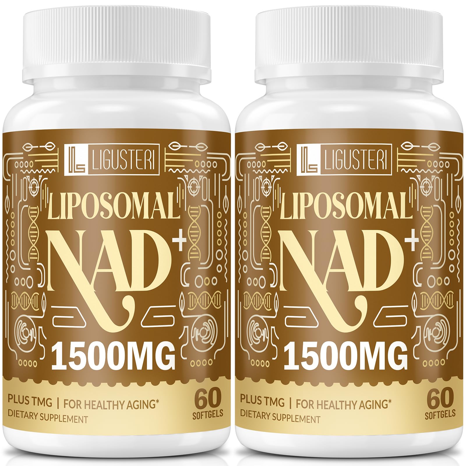 LIGUSTERI 1500 mg Liposomal NAD+ with TMG bottle and 120 softgels