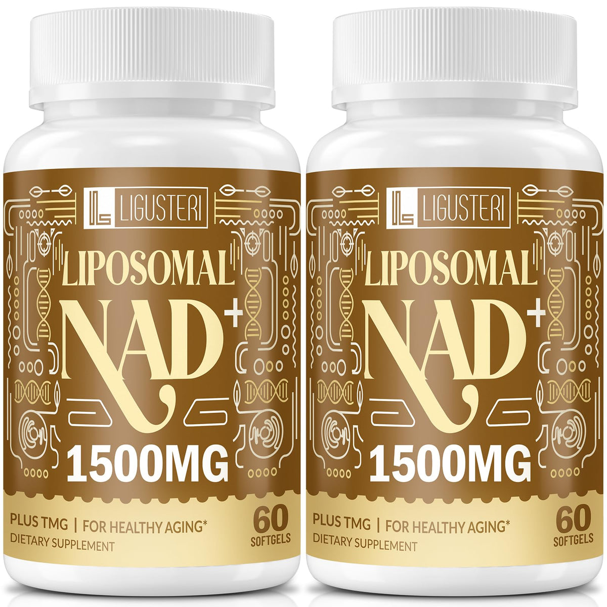 LIGUSTERI 1500 mg Liposomal NAD+ with TMG bottle and 120 softgels