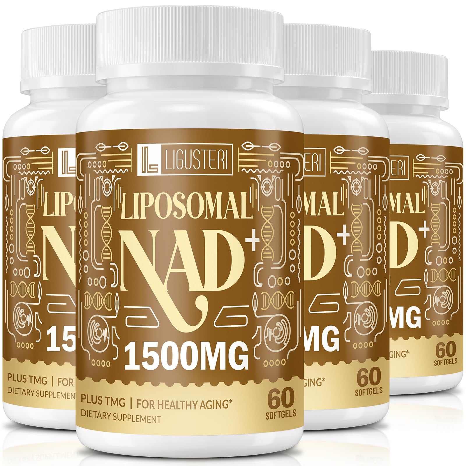 LIGUSTERI NAD+ Liposomal 1500mg bottle with 240 softgels label