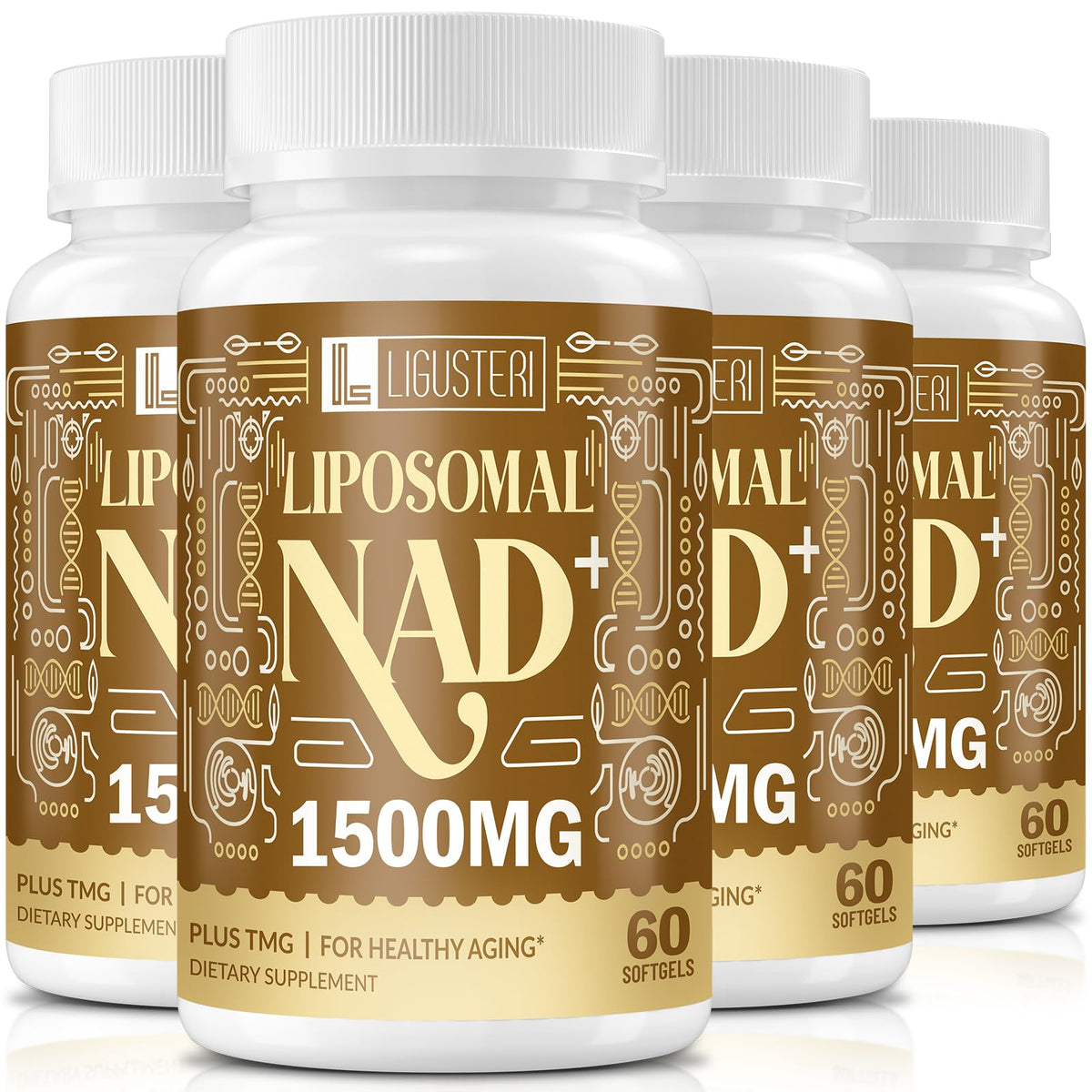 LIGUSTERI NAD+ Liposomal 1500mg bottle with 240 softgels label