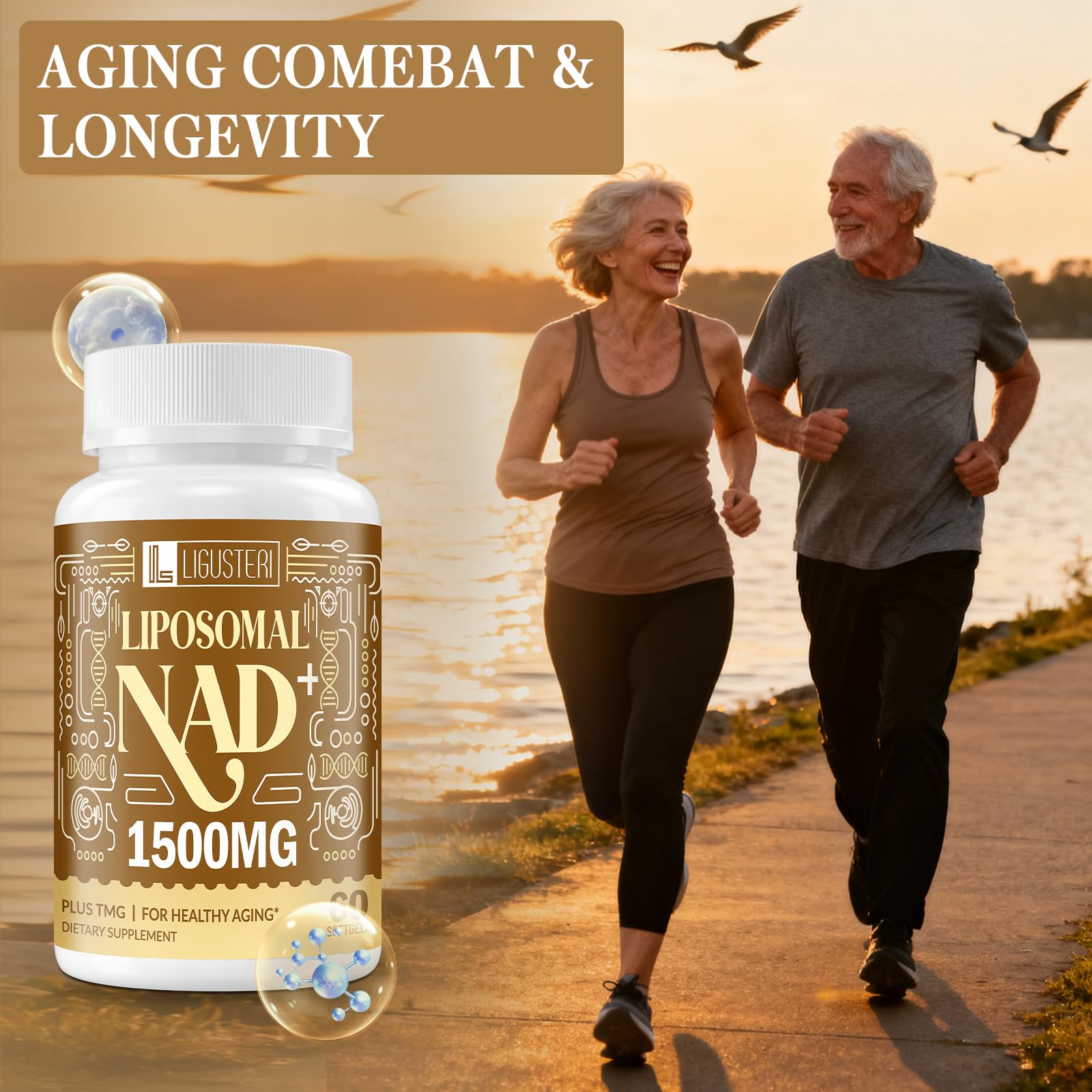 Packaging and 240 softgels of LIGUSTERI NAD+ supplement