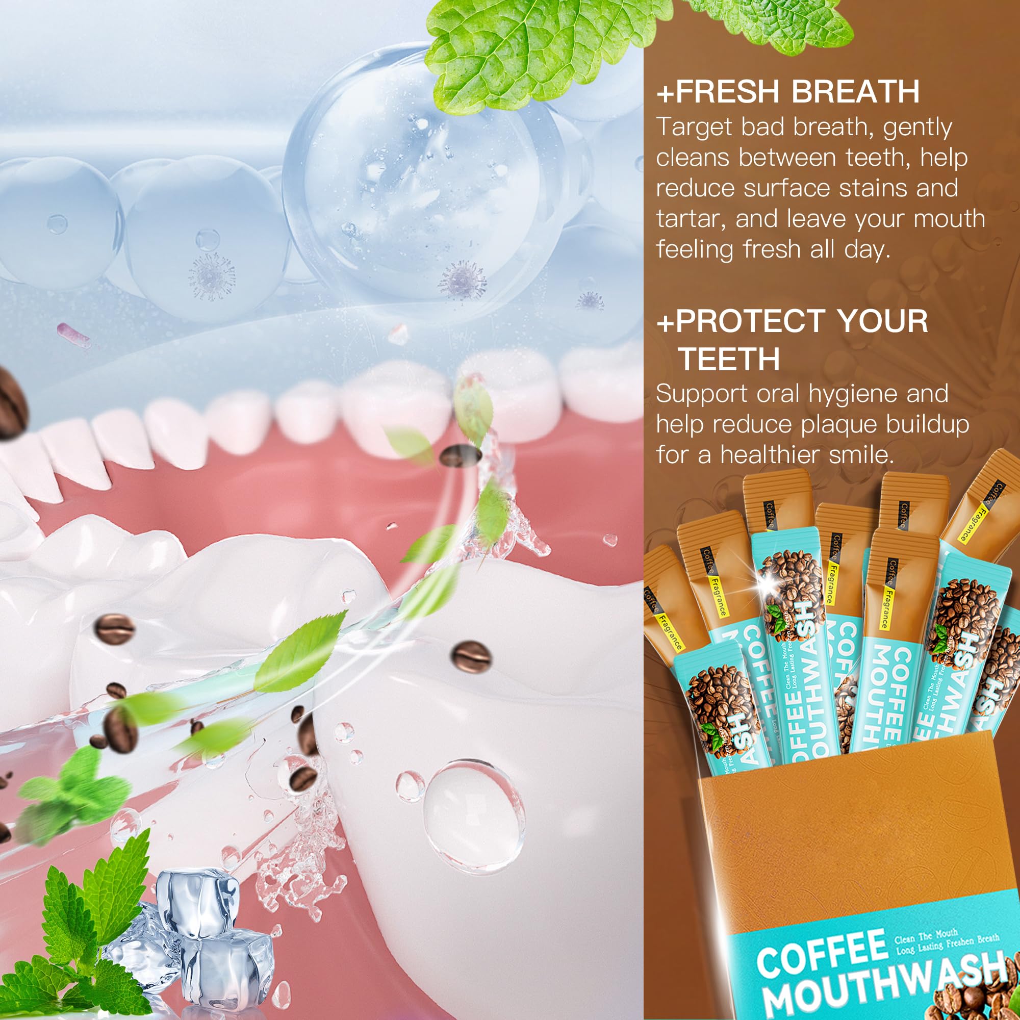 Pack of Liillya mouthwash travel sachets arranged