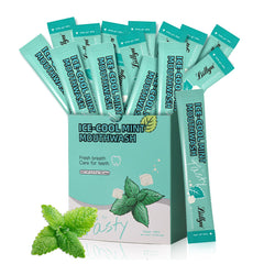 Liillya travel-sized mouthwash packets arranged for on-the-go use