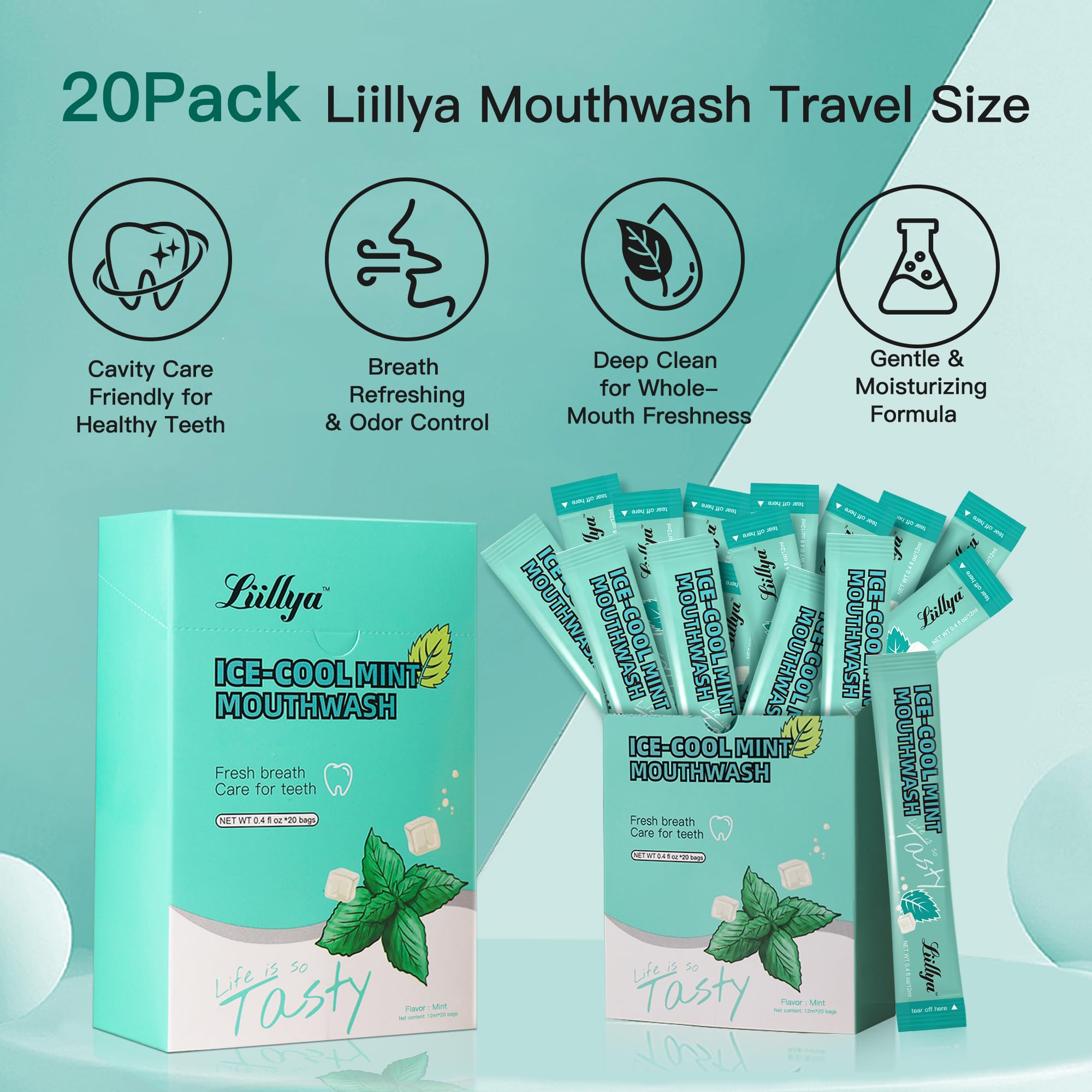 Mouthwash packets labeled Alcohol-Free and Fluoride-Free