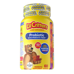 L'il Critters Probiotic bottle showing grape, cherry, and orange flavors
