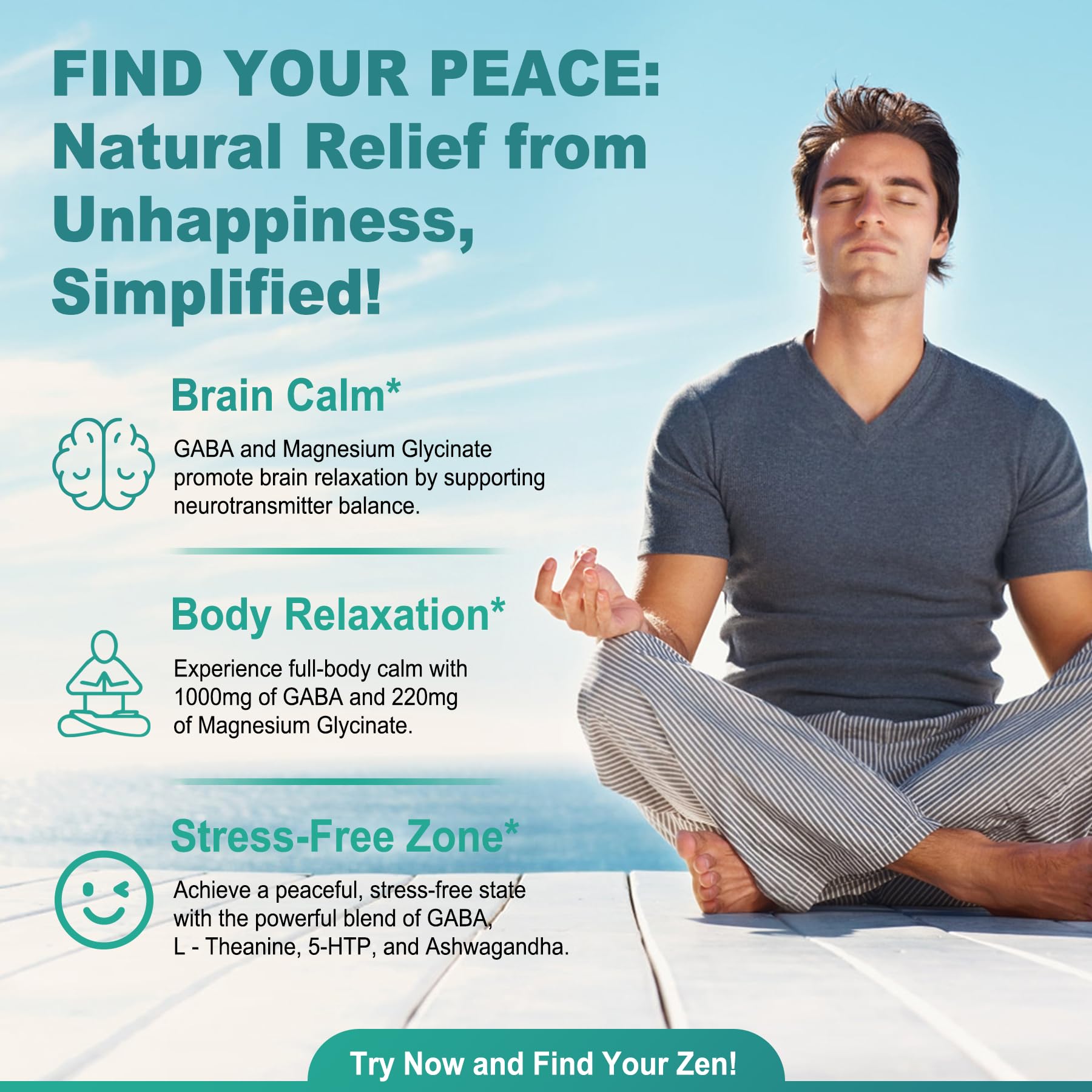 GABA with L-Theanine, Magnesium Glycinate, and 5-HTP ingredients