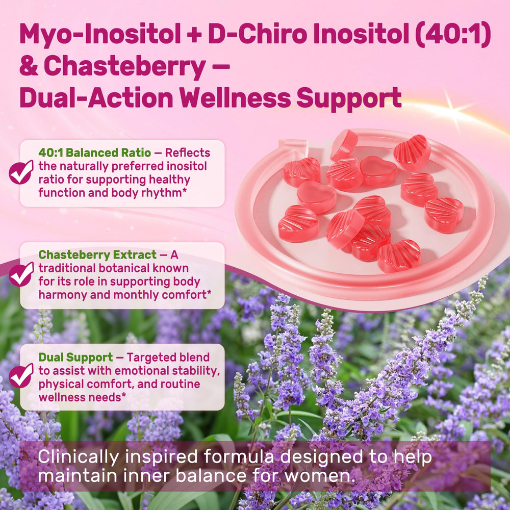 ingredient label close-up showing inositol, chasteberry, methylated B12 for transparency