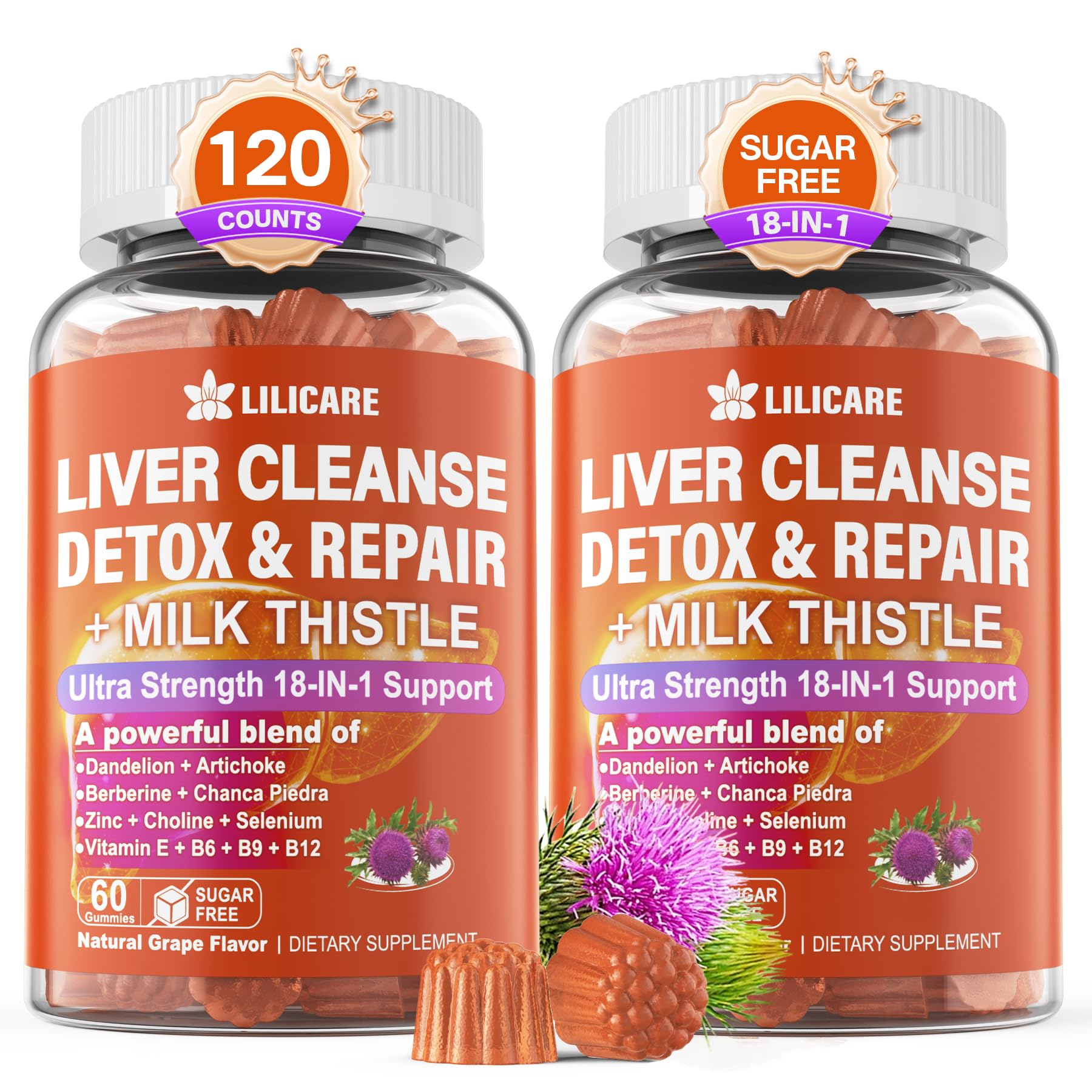 LILICARE Milk Thistle Liver Detox Gummies bottle for convenient daily liver support.